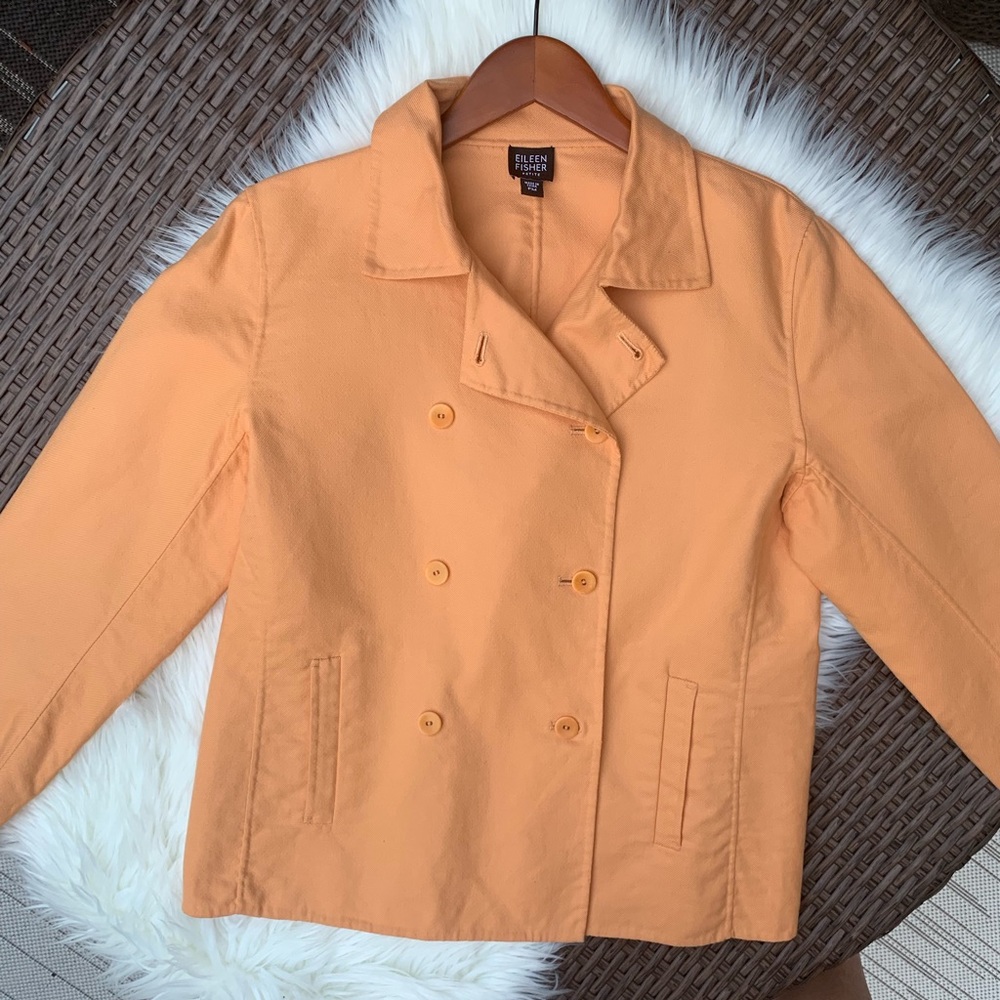 Eileen Fisher Cotton Pea Coat Double Breast Blazer